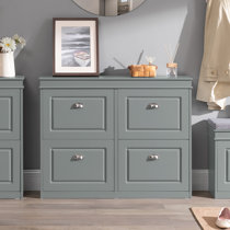 Tall grey shop shoe cabinet